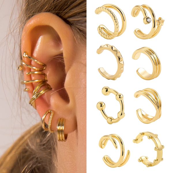 Orecchini Punk Gold Colore oro auricolare clip su orecchini twist geometrici senza piercing cartilagine impilabile orecchini per feste