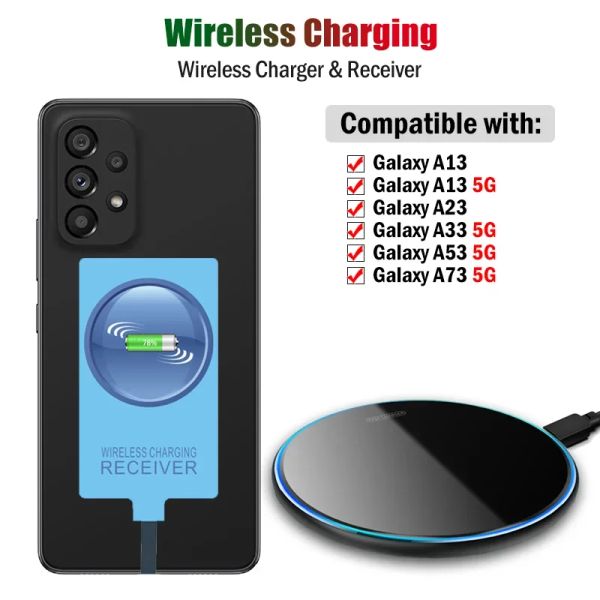 Chargers Qi Wireless Charger Ricevitore per Samsung Galaxy A13 A23 A33 A53 A73 5G Adattatore di ricarica wireless USB Connettore Typec USB