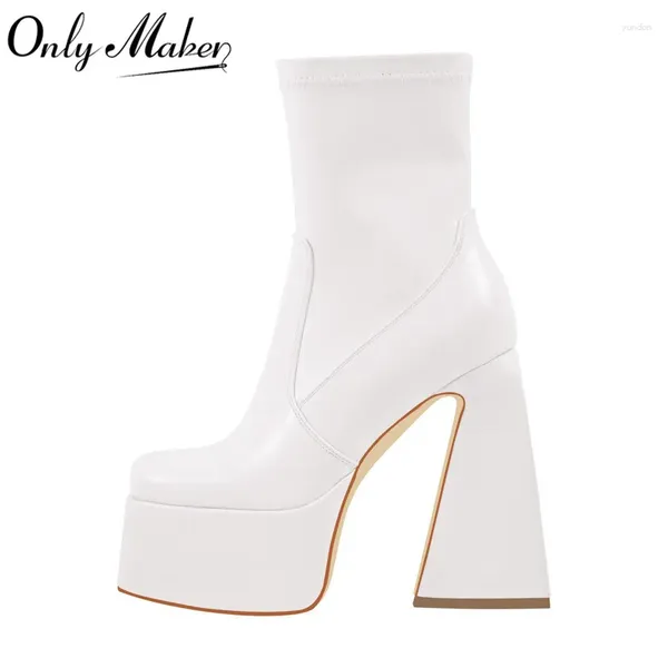 Boots Onlymaker Women Platform Platform Square TOE White Caviglia con caviglia spesse con bottini di moda con zip