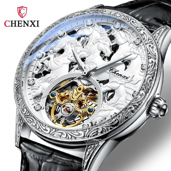 Orologi 2023 Chenxi orologi uomini modalità design orologi in pelle cinghia orologi meccanici automatici di lusso orologio da polso di lusso