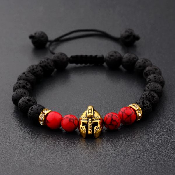 Stränge 2020 Drop Shipping Römisch Ritter Spartan Krieger Gladiator Helm Armband Männer Steinperlen Armband Mala Yoga Elastizität Armband