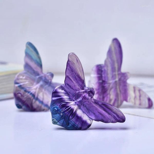 Figuras decorativas Fluorite natural Butterfly Flower Fairy Decorações de casa Decoração de aquário Decoração Mineral Stones Crystals Crystal