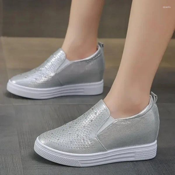 Scarpe casual sneaker da donna per la piattaforma di strass cavo cuneo 2024 tallone nascosto in autunno primaverile