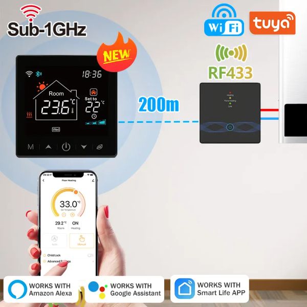 Управление TUYA SMART HOME WIFI Беспроводной термостат RF Аккумуляторная батарея Газовая котла нагрев воды цифровой контроллер температуры Alexa Google Home