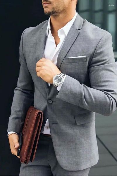 Abiti da uomo in costume di alta qualità Homme grigio smart casual uomini matrimoni semplici per lo smoking da ballo a 2 pezzi skinny su misura