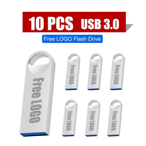 Azionamenti 10pcs/lotto USB 3.0 Dritta flash in metallo gratuito da 16 GB da 32 GB Pendrive 64 GB USB 3.0 Memory Stick Flash Stick Drive CLE USB 128GB