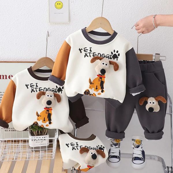 Bekleidungssets Jungen Frühlingsportanzug modische Kinder Kinder Cartoon Ragdoll Welpe O-Neck Sweatshirt und Jogginghose 2pcs/Set