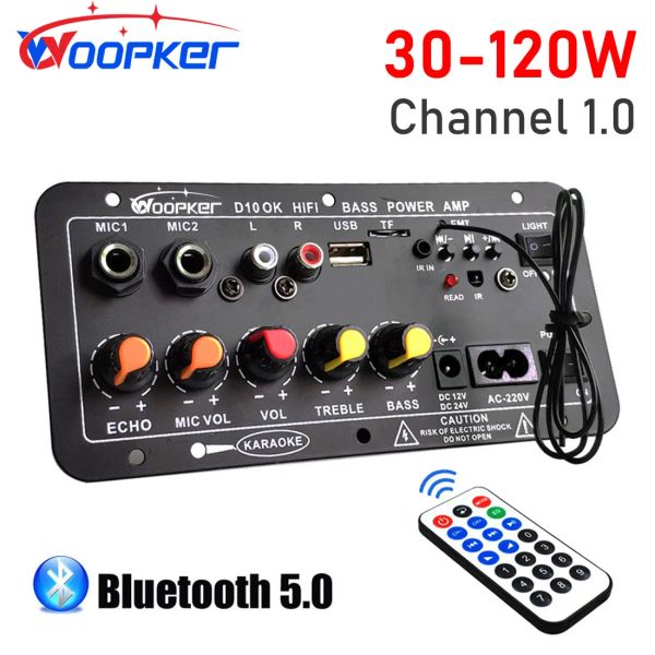 Amplificador Woopker D10 Digital Bluetooth amplificador Subwoofer Dual Microphone AMP para 812 polegadas 4OHM Speaker 12V/24V 110220V