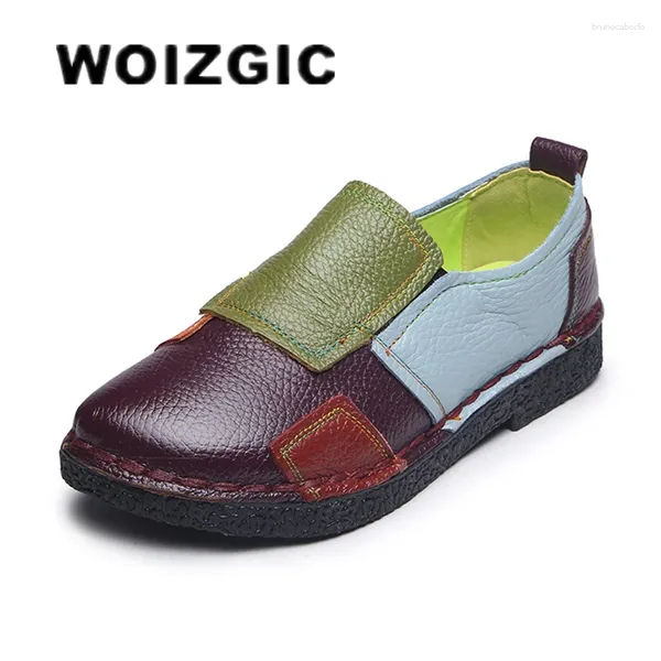 Lässige Schuhe Woizgic Women Mutter Damen weibliche Wohnungen Kuh Echtes Leder-Schweinsleder auf weichem ethnischem Stil 35-41 OL-2099