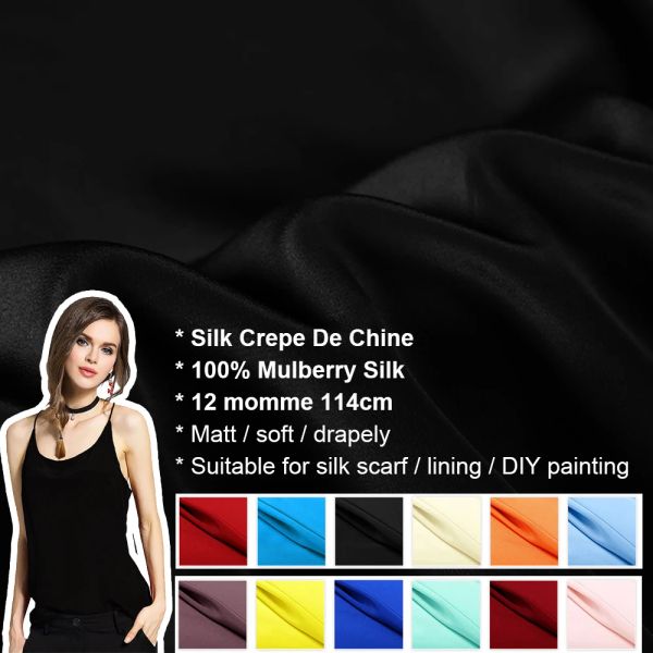 Tecido Pure Silk Crepe de Chine 100% Mulberry Silk 12 Momme Largura 45 