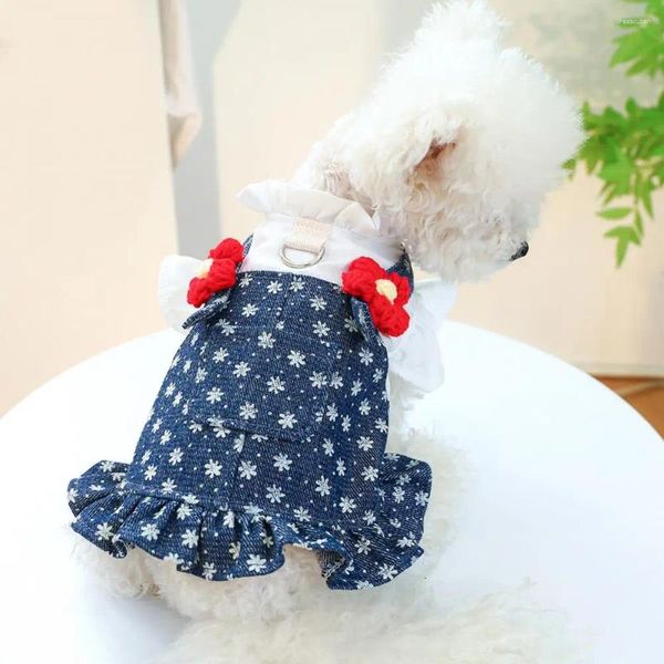 Hundekleidung Haustierkleid Stilvoller Blumendruck mit Leinenring Elegante Katzenprinzessin für den täglichen Kleidung