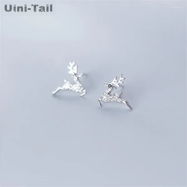 Saplama Küpe Uini-Tail 925 Tibet Gümüş Noel Sevimli Geyik Mikro Kakma Dinamik Küçük Zarif JK213