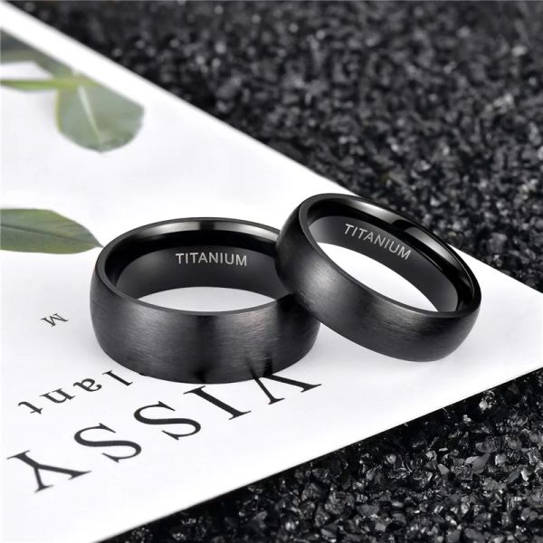 Bänder Kolmnsta 6/8mm schwarze Männer Ringe gebürstete männliche reine Titan Ring Cooles Ehepaar Unisex Dark Anillo Hombre Allergie frei