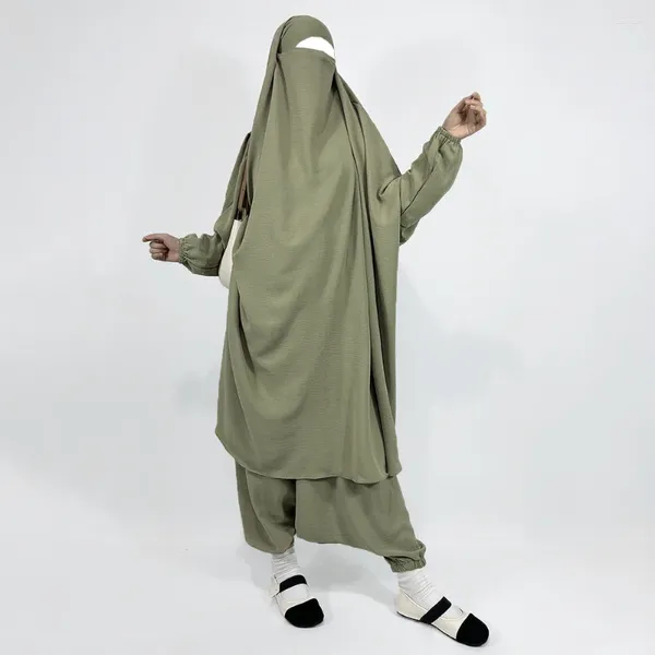 Roupas étnicas de duas peças esportam calças de harém jilbab khimar com strings niqab eid ramadã Conjunto de oração islâmico Mulheres muçulmanas modestas vestido