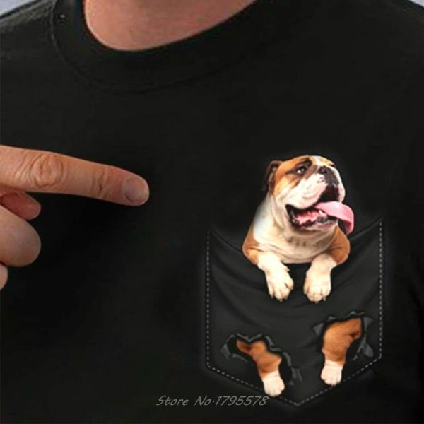 Camisetas inglesas bulldog dentro de bolso camiseta amantes de cachorro Men de algodão preto fabricado nos EUA desenho animado tshirt homens unissex nova camiseta de moda