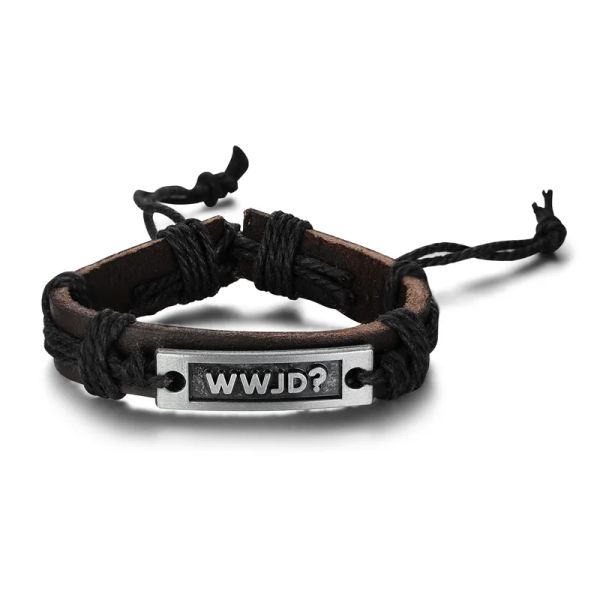 Strands Wwjd Bracciale in pelle maschile Cosa farebbe Gesù Bracciale di amicizia Bracciale religiosa cristiana