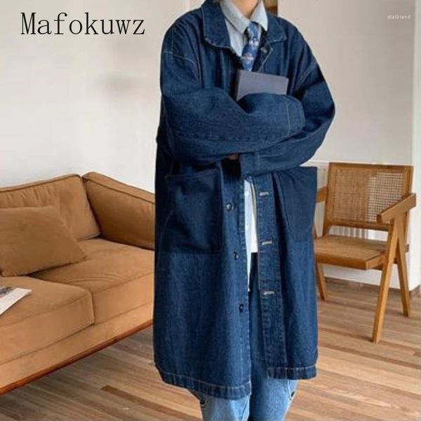 Herrenjacken japanischer Stil mit mittlerer Länge Denim Windbreaker Fashion Lose Casual High Street Persönlichkeit Mantel männliche Kleidung