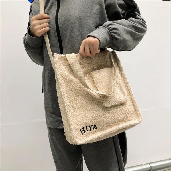 Sacchetti per la spesa da donna spalla peluche tote borsa femminile tela morbida a traversa da donna ricamo con cerniera con cerniera imitazione imitazione agnelli lana borsetta