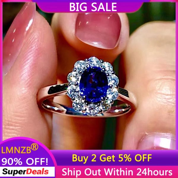 Bands Original zertifizierter tibetaner Silberimitation Sapphire Ring für Frauen trendy Schmuck Blue Zirkon Blumenform Engagement Band