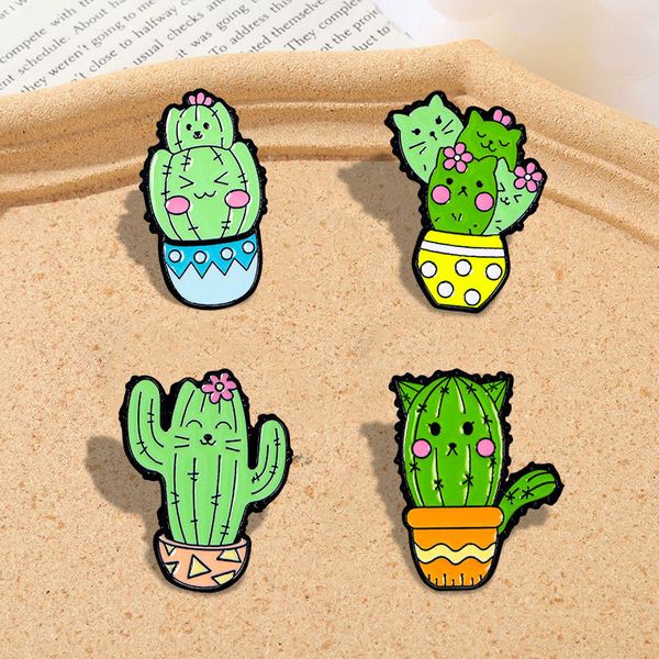 Spille per spilla per donne per bambini zaino artigianato decorazione in metallo fumetti di cactus divertenti gioielli alla moda per spille all'ingrosso