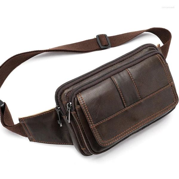 Taillenbeutel Männer Tasche echter Leder Brustbeutel Schulter Kreuzkörper Top -Qualität Kuhwatten Hüft Bum Fanny Belt Pack Mann Klappe