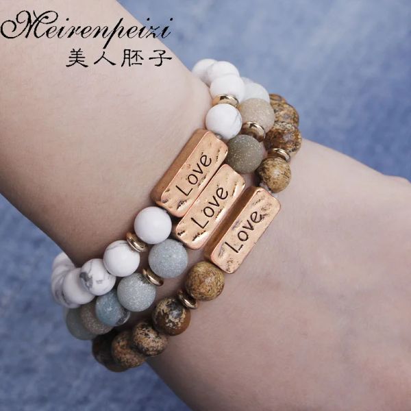 Armreif Frauen Männer Brief Brabänder Vintage Natursteine Perlen Armband Punk Inspirierende für immer Glaube Armbänder handgefertigter Schmuck