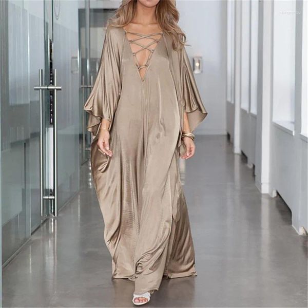 Robe de Plage V-Neck Vestize Oversize Kaftan Beach Ups Plus Mujer Abito Mujer Sexy Maxi Sarong Tunic Tunic Beachwear