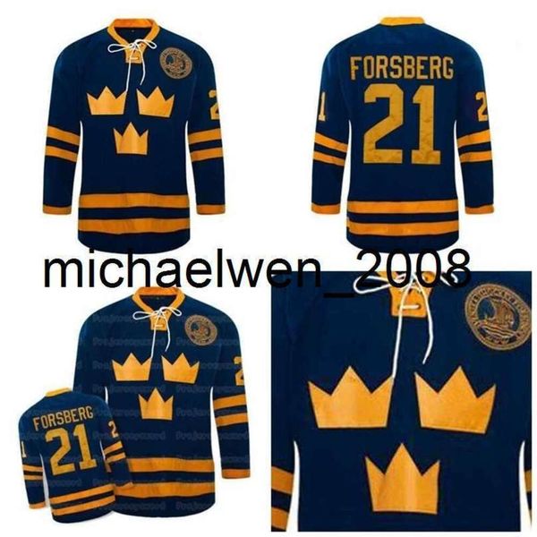 Kob Weng #21 Peter Forsberg Jersey Team Schweden Ice Hockey Trikots bestickt 100% Stithed Blue Custom Ihre Namensnummer