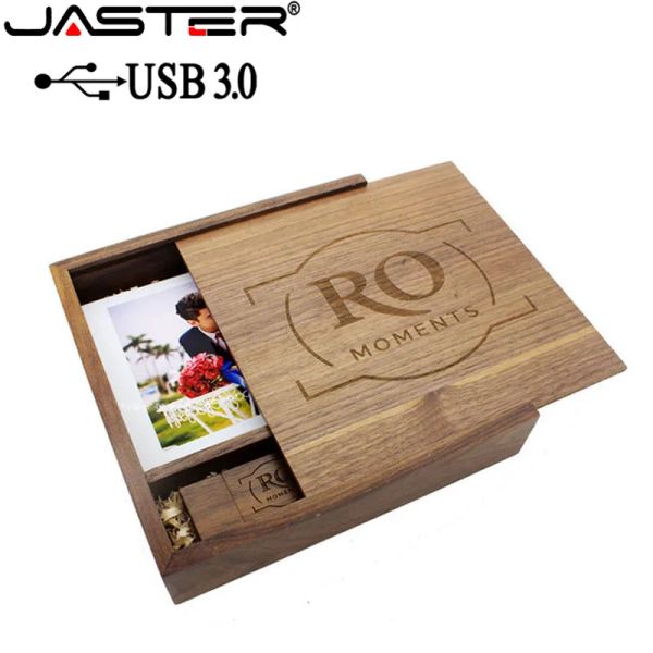 Jaster USB 3.0 Ahşap Fotoğraf Albümü USB+USB Flash Drive Pendrive 4GB 16GB 32GB 64GB FOTOĞRAF TEMEL HEDİYE (170mm*170mm*35mm)