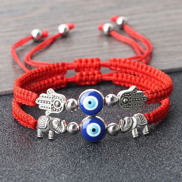 Strands Turkish Evil Eye Eye Bracciale intrecciato Nylon Rosso Filo Elefante Mano di FATIMA Coppia Braccialebangole Catena Pulsera Gioielli Pulsera