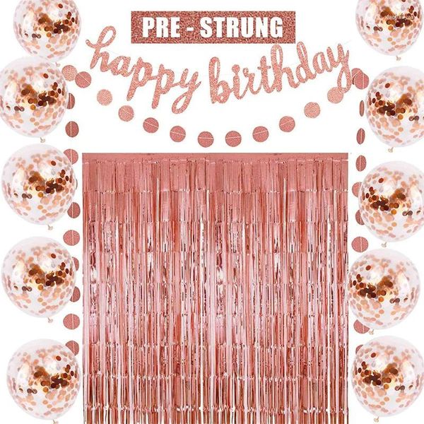 Decorazione per feste Happy Birthday Balloon Decorations Rose Gold Banner Polka Dot Confetti Metal Foil Strip Set