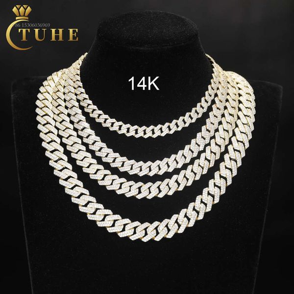 Junger Jungen Hip Hop Schmuck Großhandel 8mm-14mm 14K Gold Sier 2 Reihen VVS Moissanit Diamant ECED Cuban Link Chain Halskette