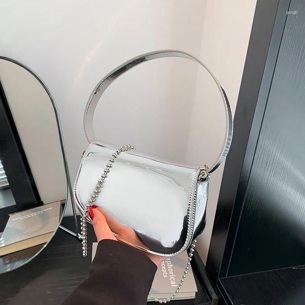 TOTES FRANSIN STYLE KOMUTLAR KULLANIM KULLANICI BÜYÜK TASARIMCI Silver Patent Deri Omuz Çantası Parti Debriyajları Trend Lady Handbag