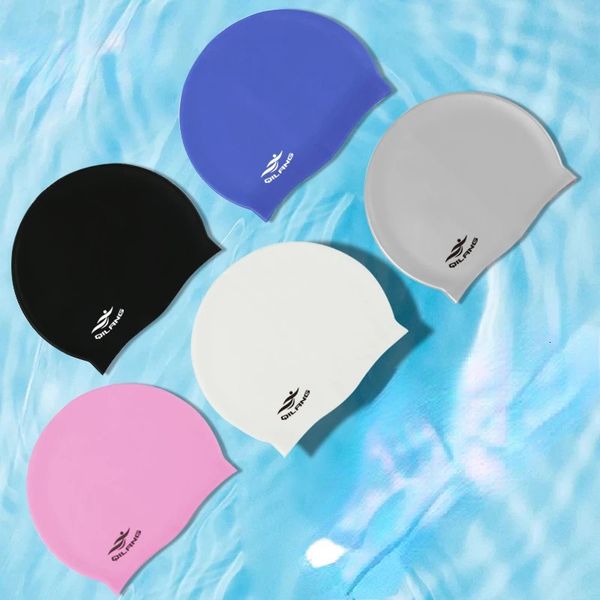 Плавательная шапка Силиконовые женщины Мужчины водонепроницаемые плюс размер красочные взрослые длинные волосы с высокой эластичной взрослой шляпой для бассейна 240416