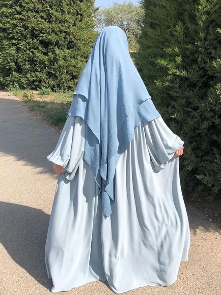 Abbigliamento da preghiera a due strati Khimar Donne Donne Triangolo lungo Hijab Tessuto Crinkle Fabric Dubai Musulmano Ramadan Eid No Abaya 240409