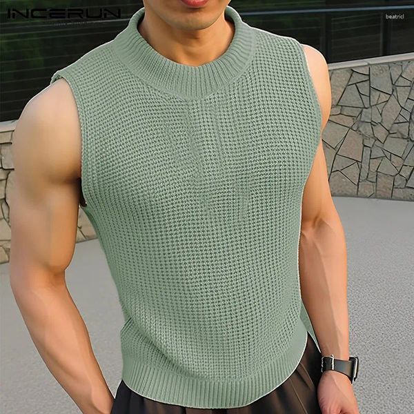 Мужские майки Tops Incerun 2024 Корейский стиль вязаная ткань твердые комфортные жилеты повседневная мода мужская рукавов S-5xl
