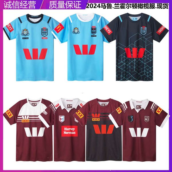 Maglie da uomo 2024nrl Maru Home e via a maniche corte Lanholton, uniforme da allenamento oliva, rugby