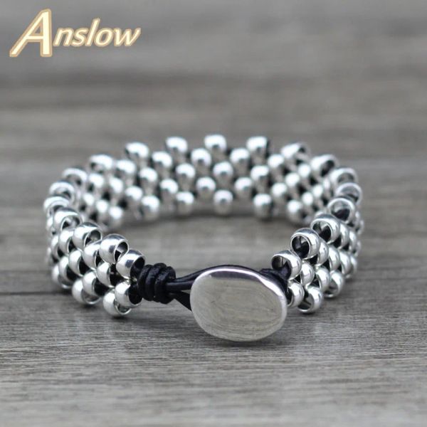 Strands ANSLOW NOVO Design Design criativo de alta qualidade Jóias de moda Strand Silverplated Beads Brangezes de pulseira de couro Melhor amigo Low0645lb