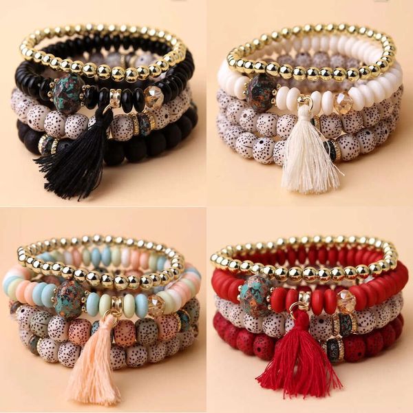 Bracelets Charm S2401 Bohemian Fashion Nappe con fili multicolori multi-colore perline Bracciale Bodisu 4pcs/set