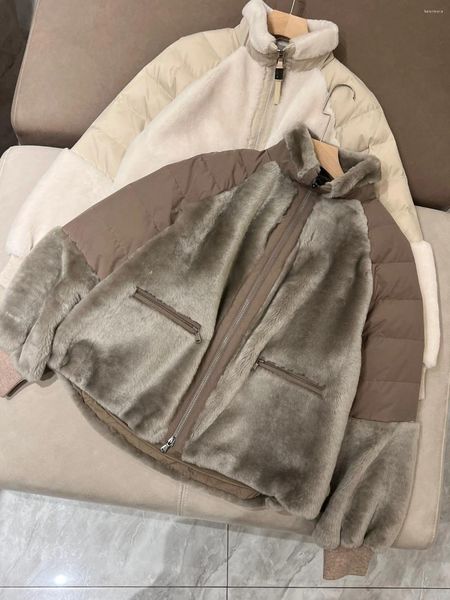 Damenjacken B C Winterkleidung winddichte warme Fell integrierte Jacke weibliche lässige Vintage Motorrad einteiliger Mantel