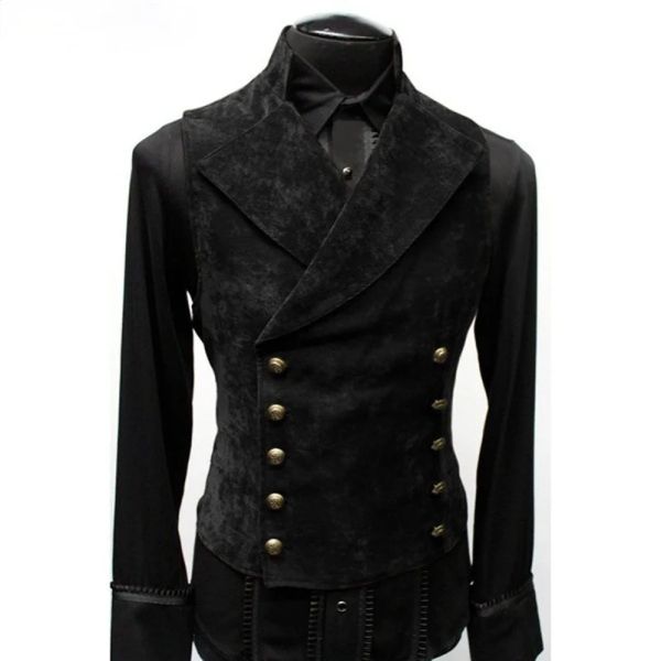 Coletes masculinos de peito duplo gótico Steampunk Velvet Men Stage Cosplay Prom Costume masculino