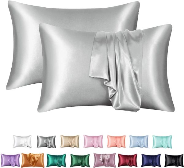 Travesseiro 2pcs emulação pura travesseiro de cetim de seda confortável travesseiro de capa de capa sólida para almofadas de quarto 50*66cm