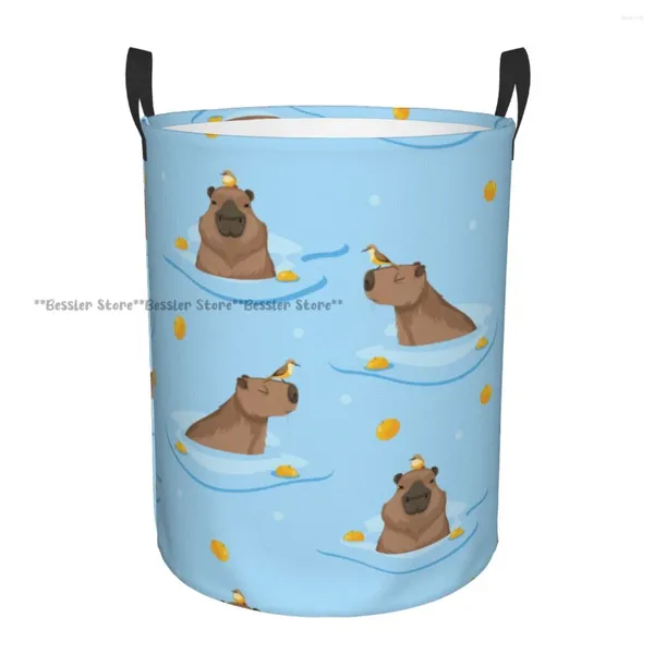 Bolsas de lavanderia Bolsa de armazenamento à prova d'água Capybara laranjas de natação marinha doméstica doméstica Dirty cesto cesto dobrável roupas de roupas