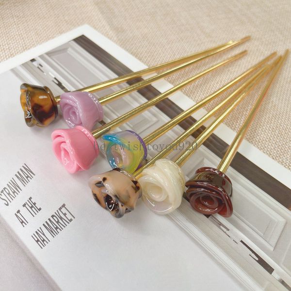 New Rose Flower Acetate Hair Sticks For Women Girls Sweet Cosqueiros