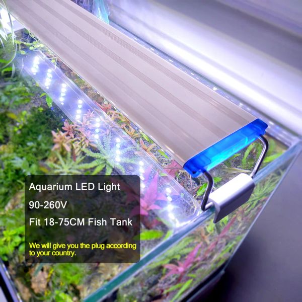 Akvaryumlar Akvaryum LED Işık Süper İnce Balık Tankı Aquatic Bitkisi Aydınlatma Su geçirmez Parlak Klip Lambası Mavi LED 1875cm Bitkiler için 220V