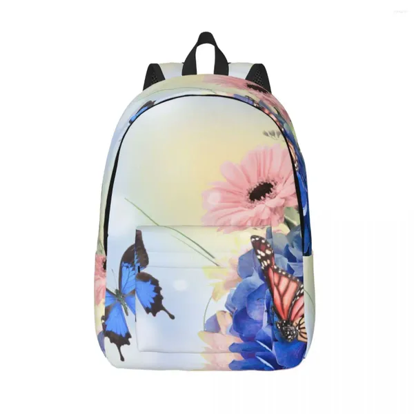 MENINA MENINAS MULHERES Escola de grande capacidade para estudantes Blue Hotrangeas e Butterfly Bouquet Bag