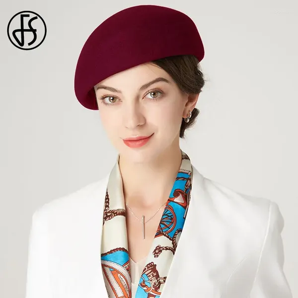 Berets fs rote Faszinatoren Hut für Frauen Fedora Hüte Wollpillbox Beret Caps Winterblau Hochzeit Damen Filz