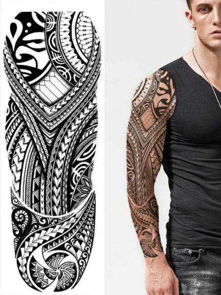 Tattoos wasserdichte temporäre Tattoo Aufkleber Maske Totem Arrow Geometrische Full Armärmel Tatoo gefälschte Tatto Blitztattoos für Männer Frauen