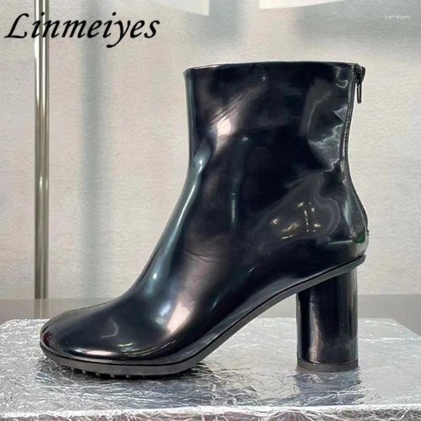 Stiefel runde Heels Knöchel Frauen echtes Leder moderne Damen High Runway Schuhe Zehen kurze Frau