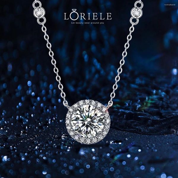 Подвески Loriele 1ct Сертифицировано ожерелье Moissanite для женщин 925 Серебряная цепь стерлинго